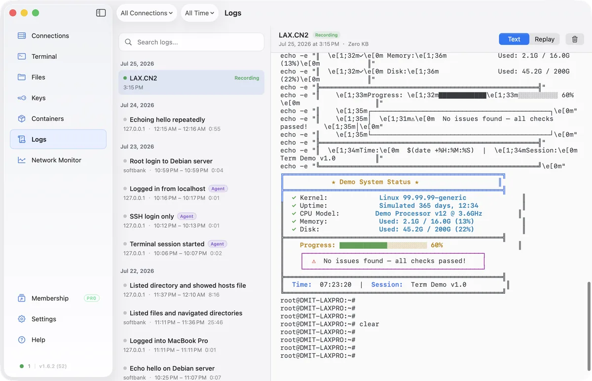 Nexus Shell — logs